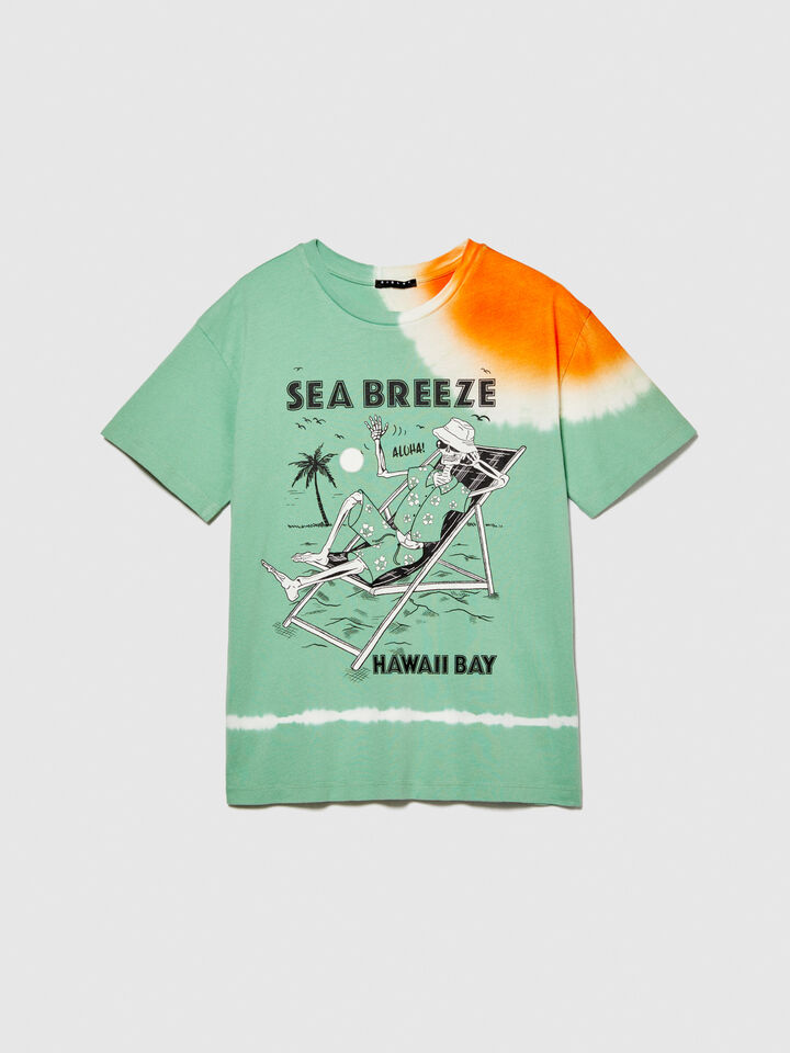 Tie-dye t-shirt with print - boys' short sleeve t-shirts - Green | Sisley Young image number 1